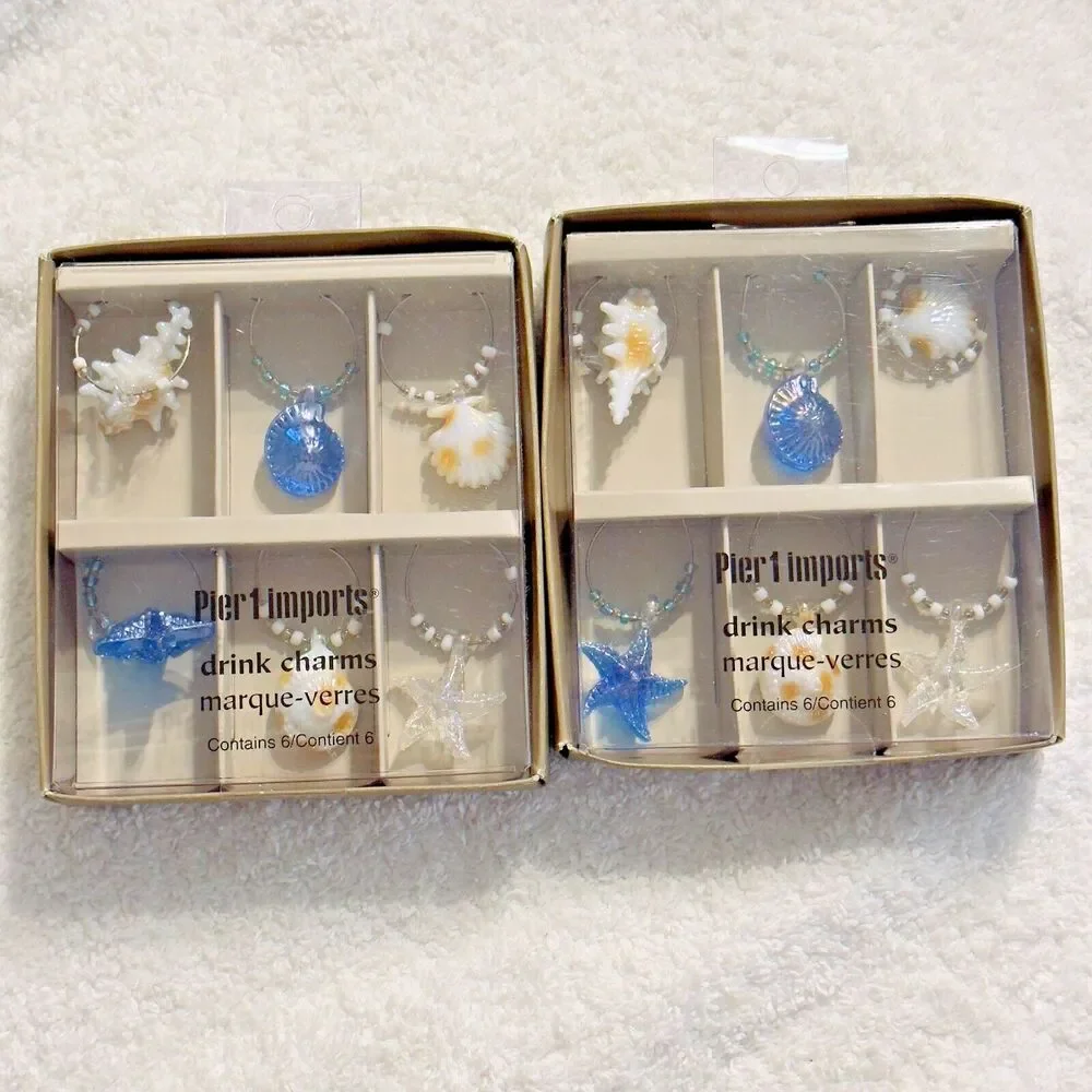 12 Drink Charms Beach Shell Starfish Pier 1 Imports new original 6 in package